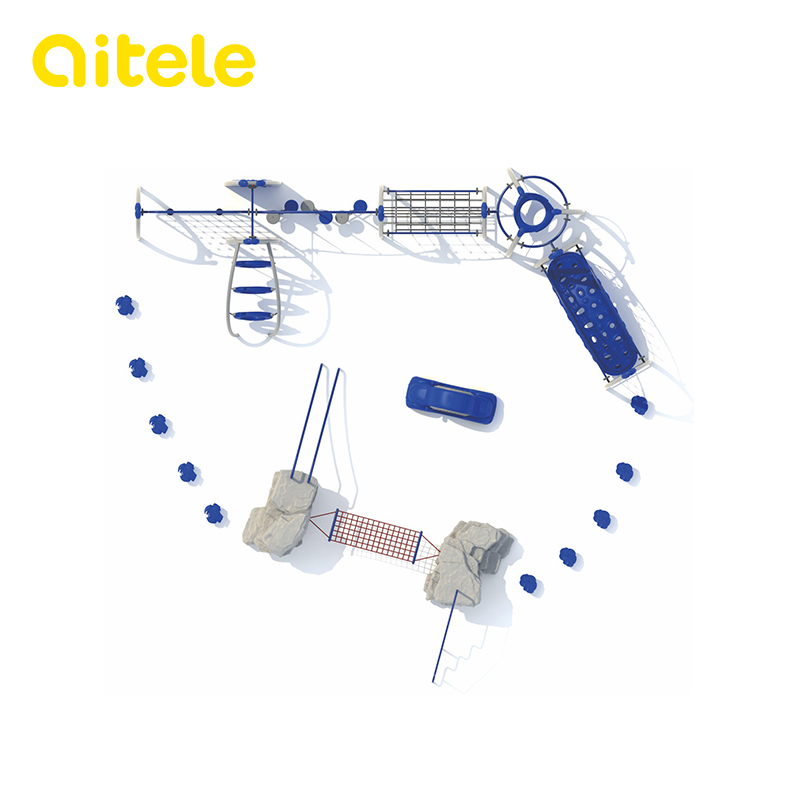 Commercial playground structures and safety surfacing layout